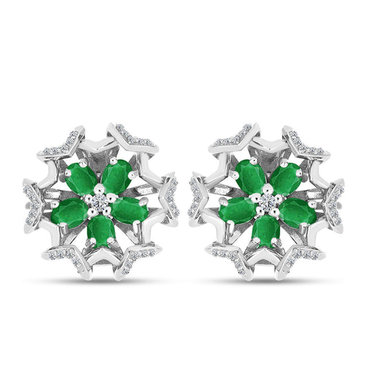 Pendientes de Plata con Esmeralda de Zambia y Topacio Blanco