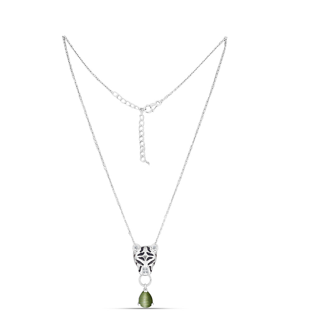 Collar de Plata con Ojo de Gato Verde de Antananarivo y Espinela Negra 1 