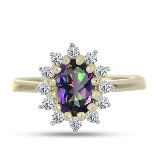 Anillo de Plata Bañada en Oro con Cuarzo Hematita verde místico y Topacio Blanco