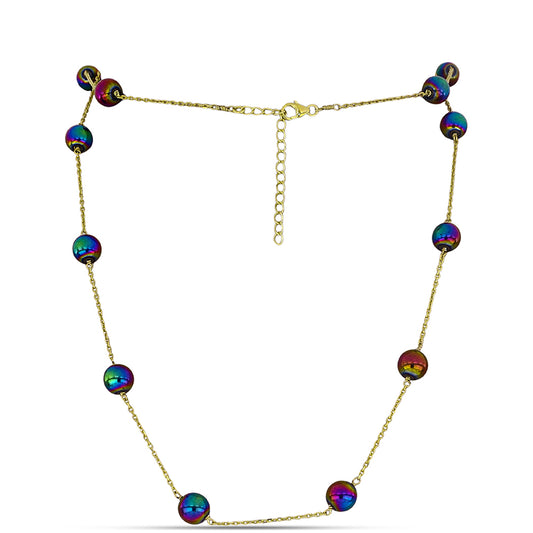 Collar de Plata Bañada en Oro con Cuarzo Hematita verde místico