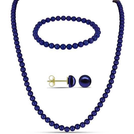 Conjunto Pepita con Perla Negra de Agua dulce ( Collar +Pendientes +Pulsera )