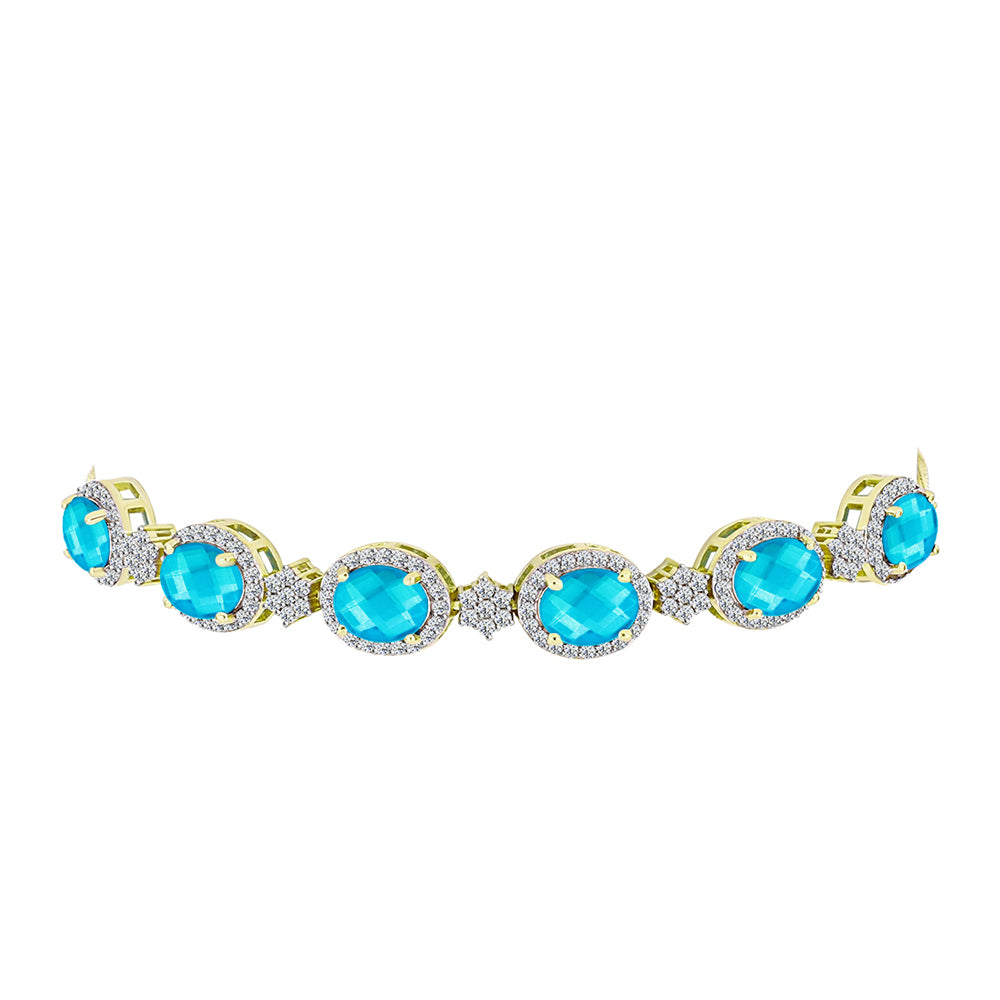 Pulsera de Plata Bañada en Oro con Jade Azul y Topacio Blanco 2 