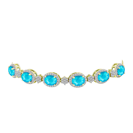 Pulsera de Plata Bañada en Oro con Jade Azul y Topacio Blanco