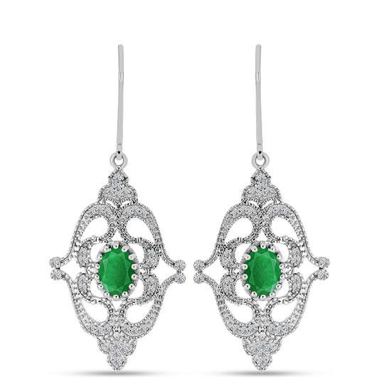 Pendientes de Plata con Esmeralda de Zambia y Topacio Blanco