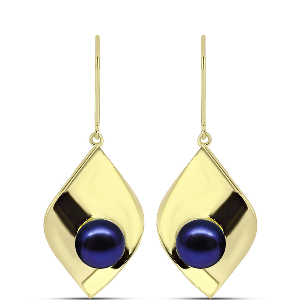 Pendientes de Plata Bañada en Oro con Perla Negra de Agua dulce 1 