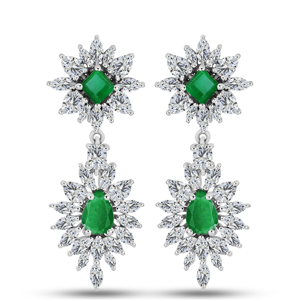 Pendientes de Plata con Esmeralda de Zambia y Topacio Blanco