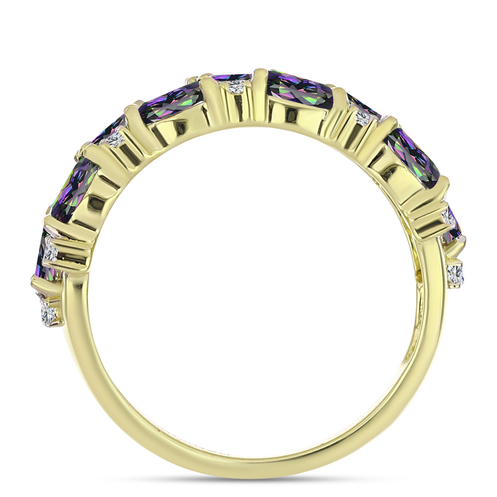Anillo de Plata Bañada en Oro con Cuarzo Hematita verde místico y Topacio Blanco 2 