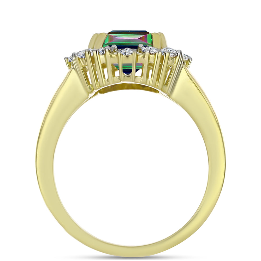 Anillo de Plata Bañada en Oro con Cuarzo Hematita verde místico y Topacio Blanco 2 