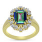 Anillo de Plata Bañada en Oro con Cuarzo Hematita verde místico y Topacio Blanco