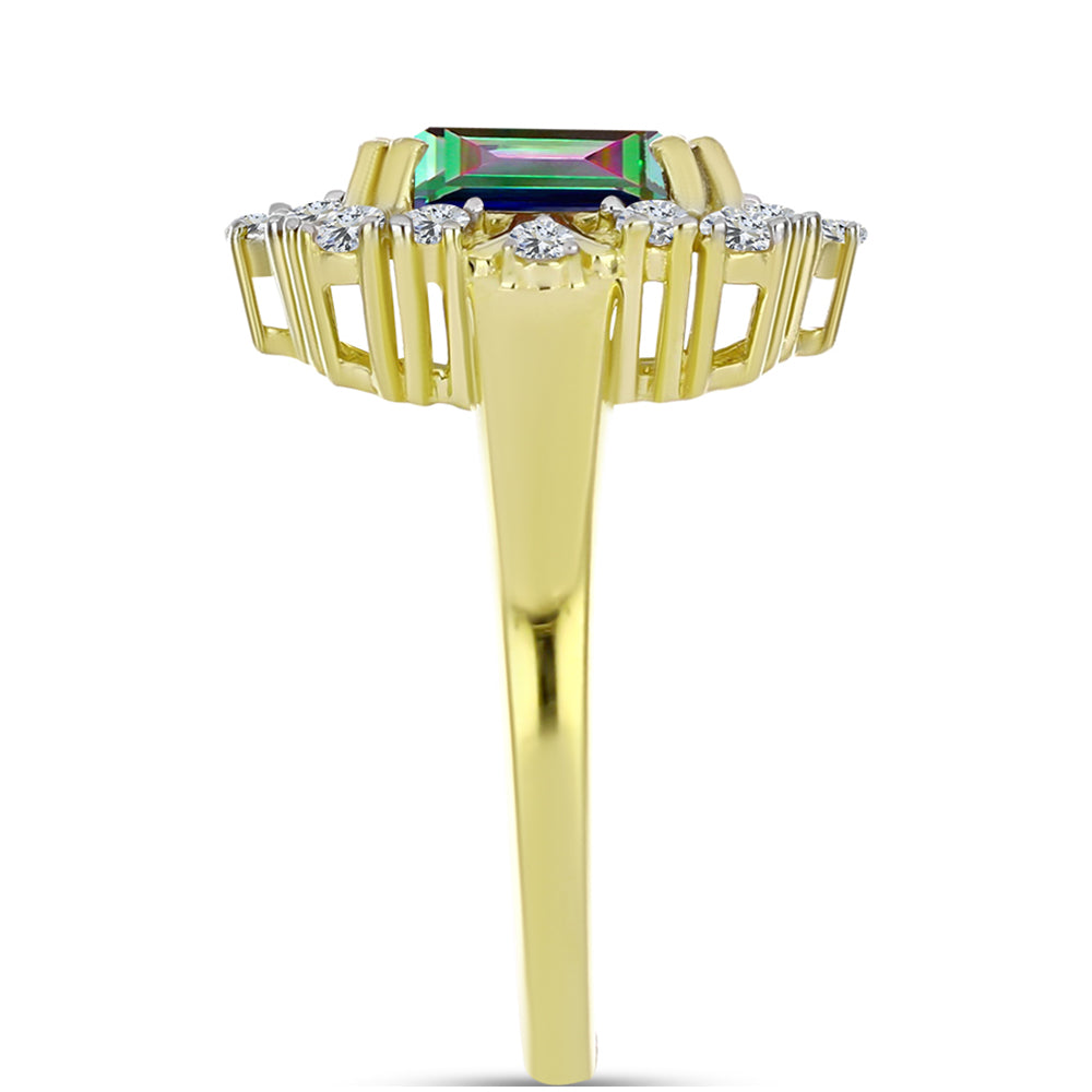 Anillo de Plata Bañada en Oro con Cuarzo Hematita verde místico y Topacio Blanco 4 
