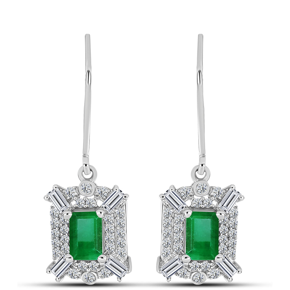 Pendientes de Plata con Esmeralda de Zambia y Zircón Blanco