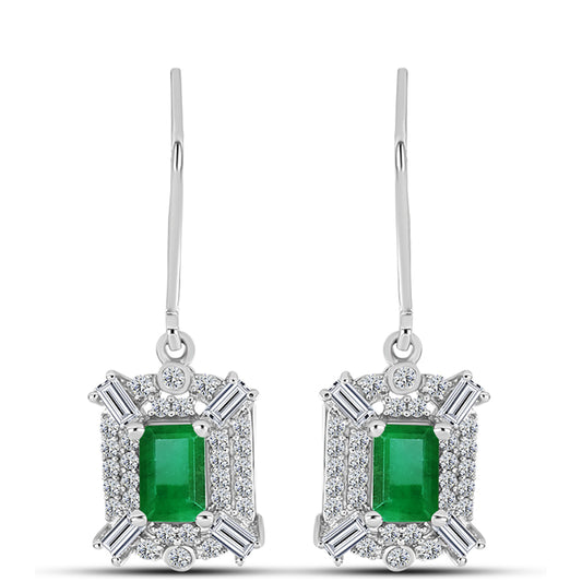 Pendientes de Plata con Esmeralda de Zambia y Zircón Blanco
