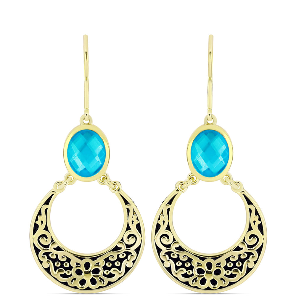 Pendientes de Plata Bañada en Oro con Jade Azul