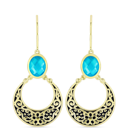 Pendientes de Plata Bañada en Oro con Jade Azul