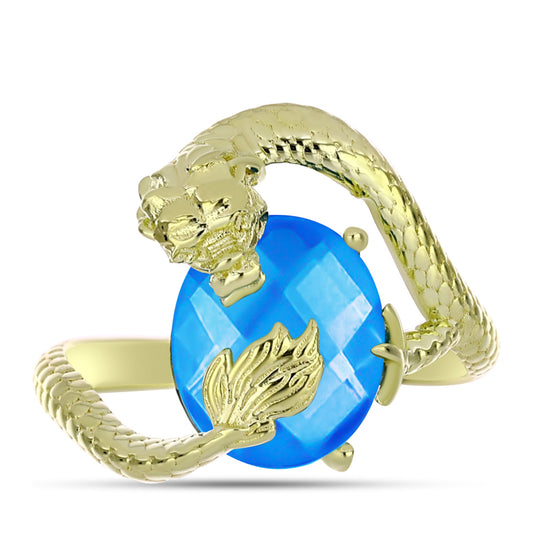 Anillo de Plata Bañada en Oro con Jade Azul