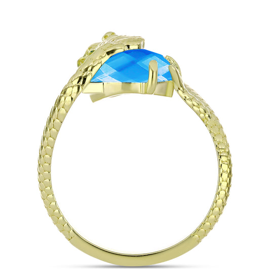 Anillo de Plata Bañada en Oro con Jade Azul