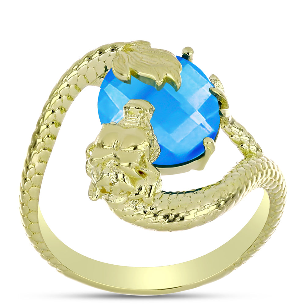 Anillo de Plata Bañada en Oro con Jade Azul 3 
