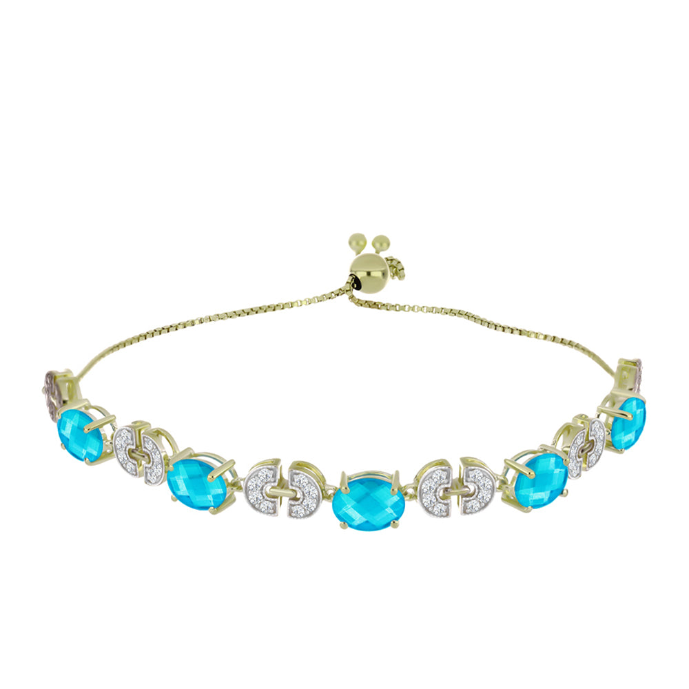 Pulsera de Plata Bañada en Oro con Jade Azul y Topacio Blanco