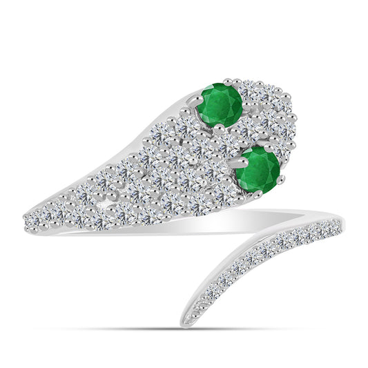 Anillo de Plata con Esmeralda de Zambia y Topacio Blanco