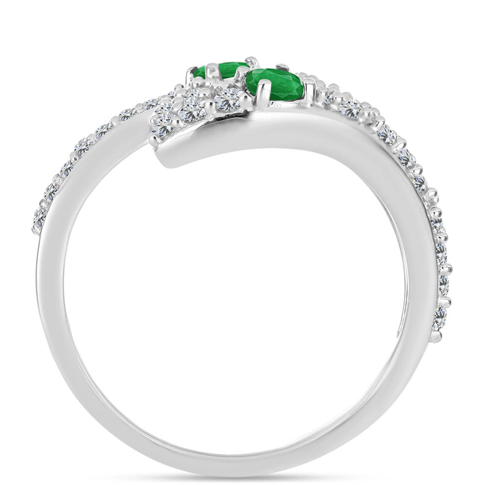 Anillo de Plata con Esmeralda de Zambia y Topacio Blanco 2 