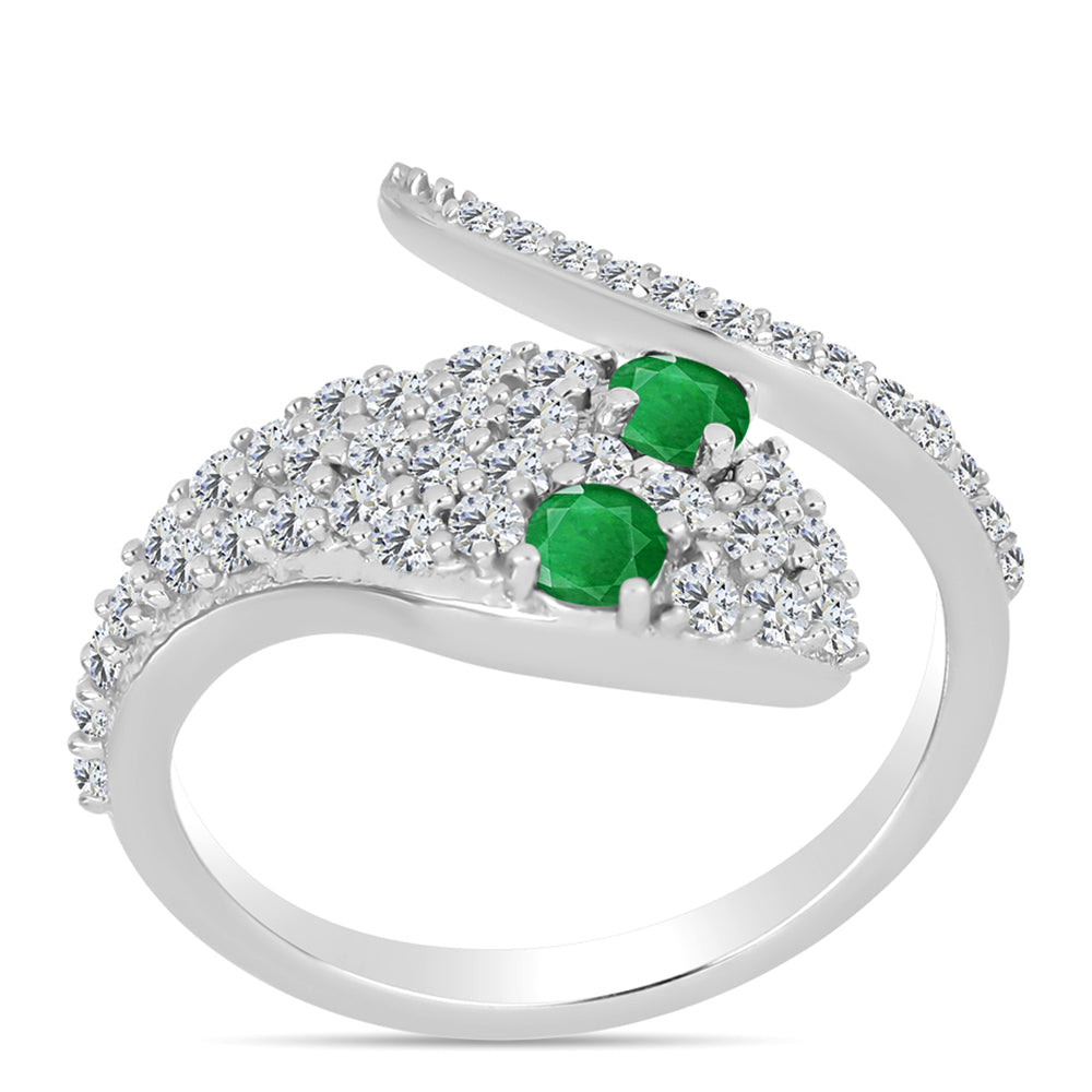 Anillo de Plata con Esmeralda de Zambia y Topacio Blanco