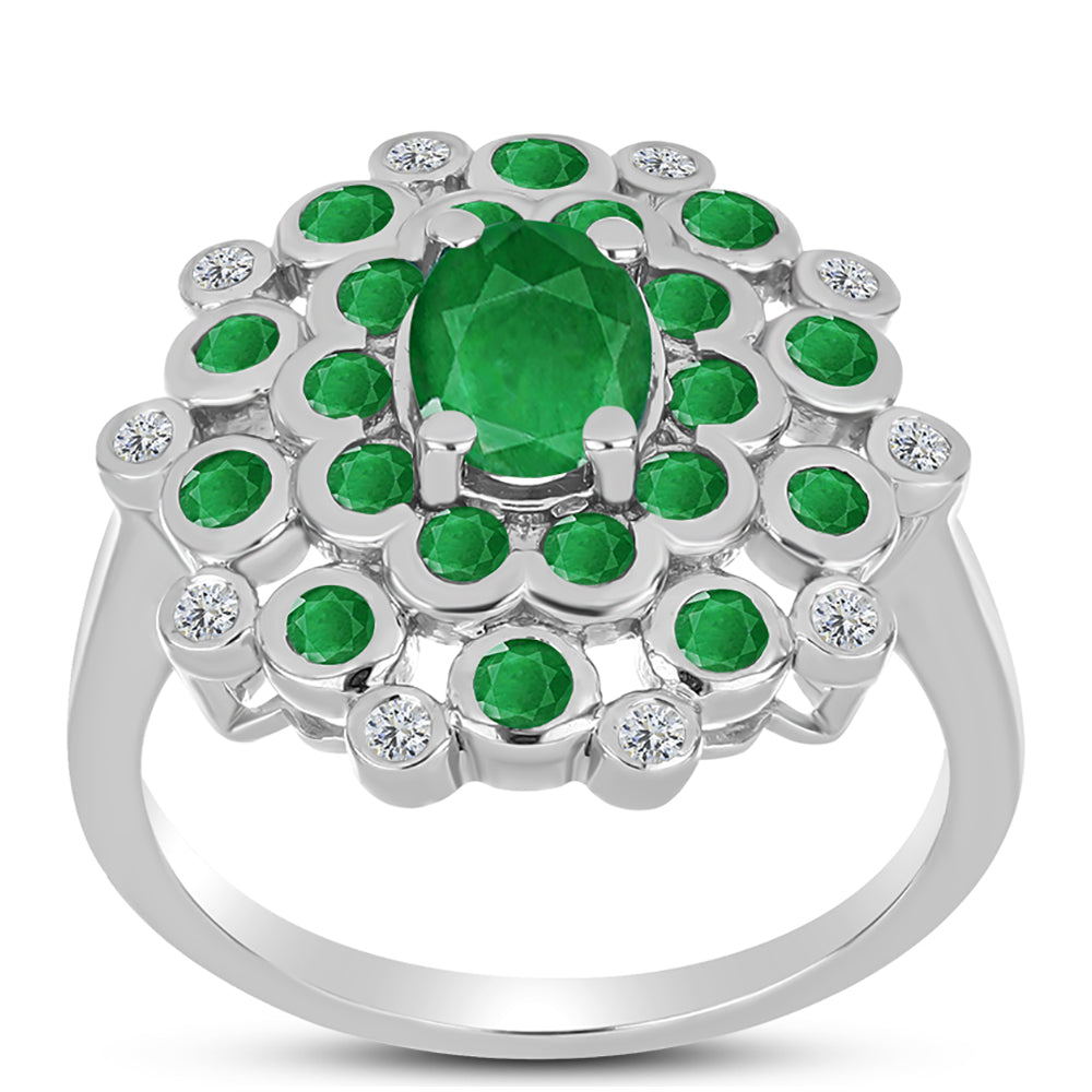 Anillo de Plata con Esmeralda de Zambia y Topacio Blanco 3 