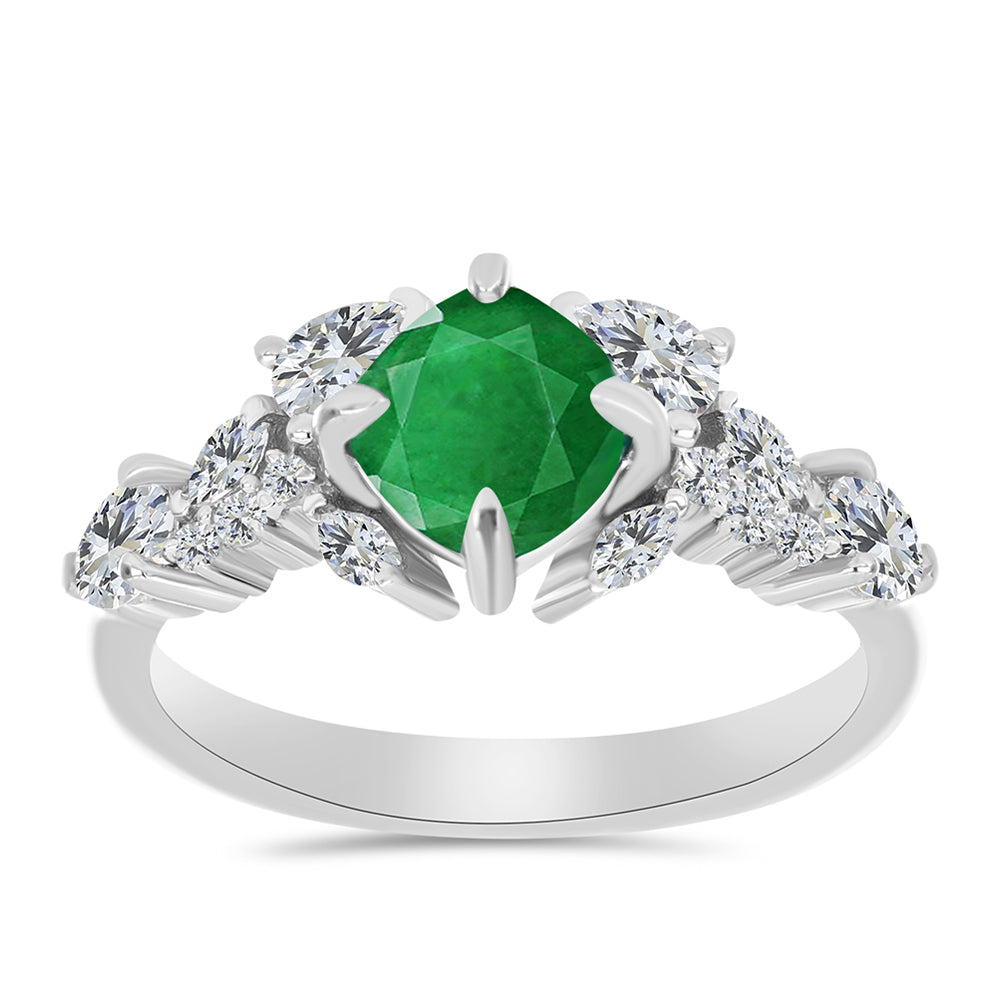 Anillo de Plata con Esmeralda de Zambia y Topacio Blanco 3 