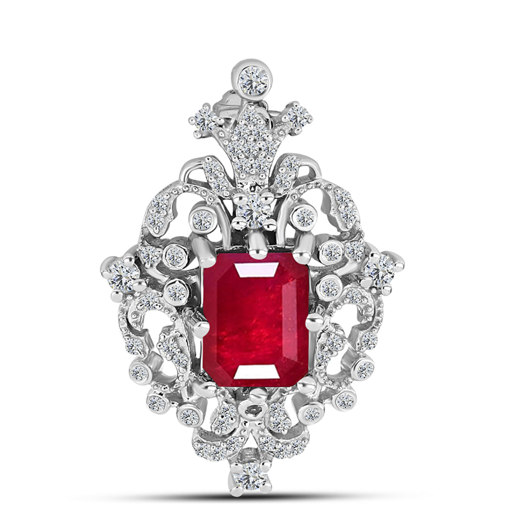 Broche de Plata con Rubí de Madagascar y Topacio Blanco