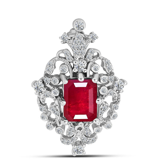 Broche de Plata con Rubí de Madagascar y Topacio Blanco