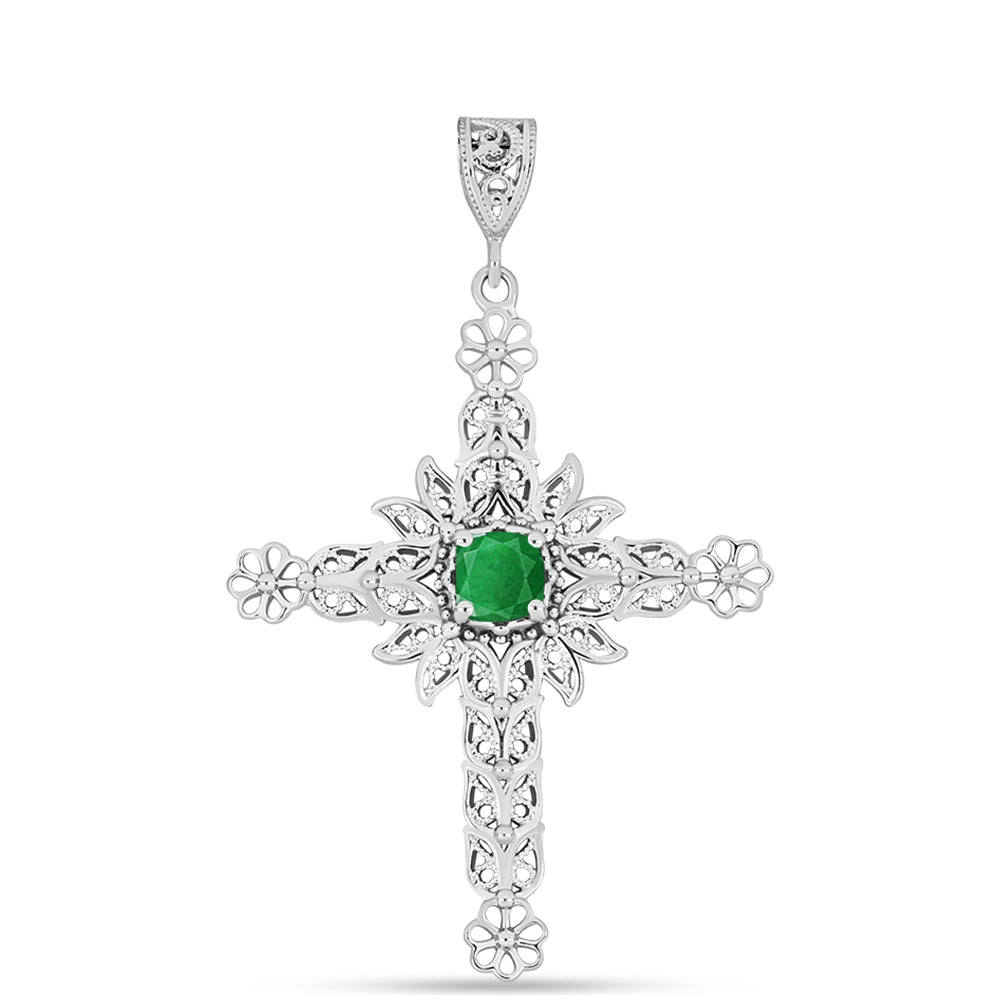 Cruz Colgante de Plata con Esmeralda de Zambia