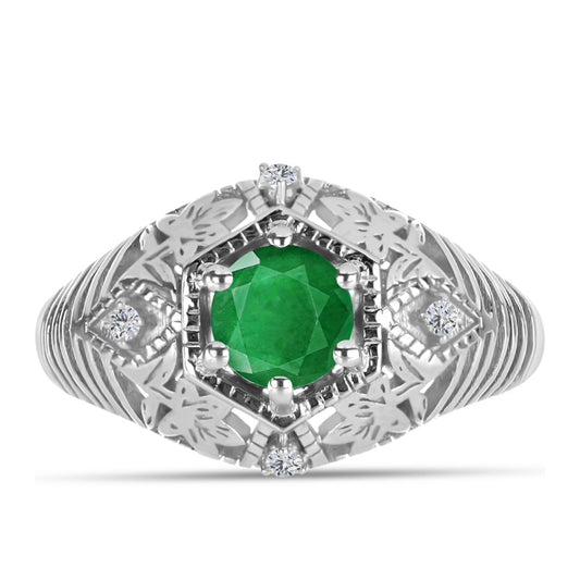 Anillo de Plata con Esmeralda de Zambia y Topacio Blanco