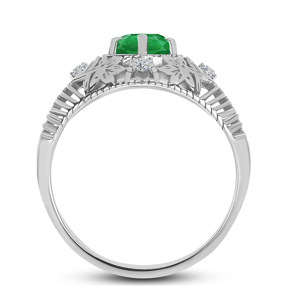 Anillo de Plata con Esmeralda de Zambia y Topacio Blanco 2 
