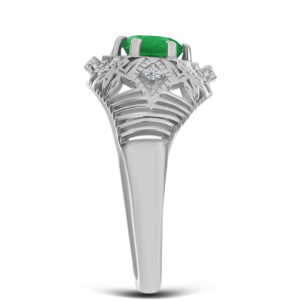 Anillo de Plata con Esmeralda de Zambia y Topacio Blanco 4 