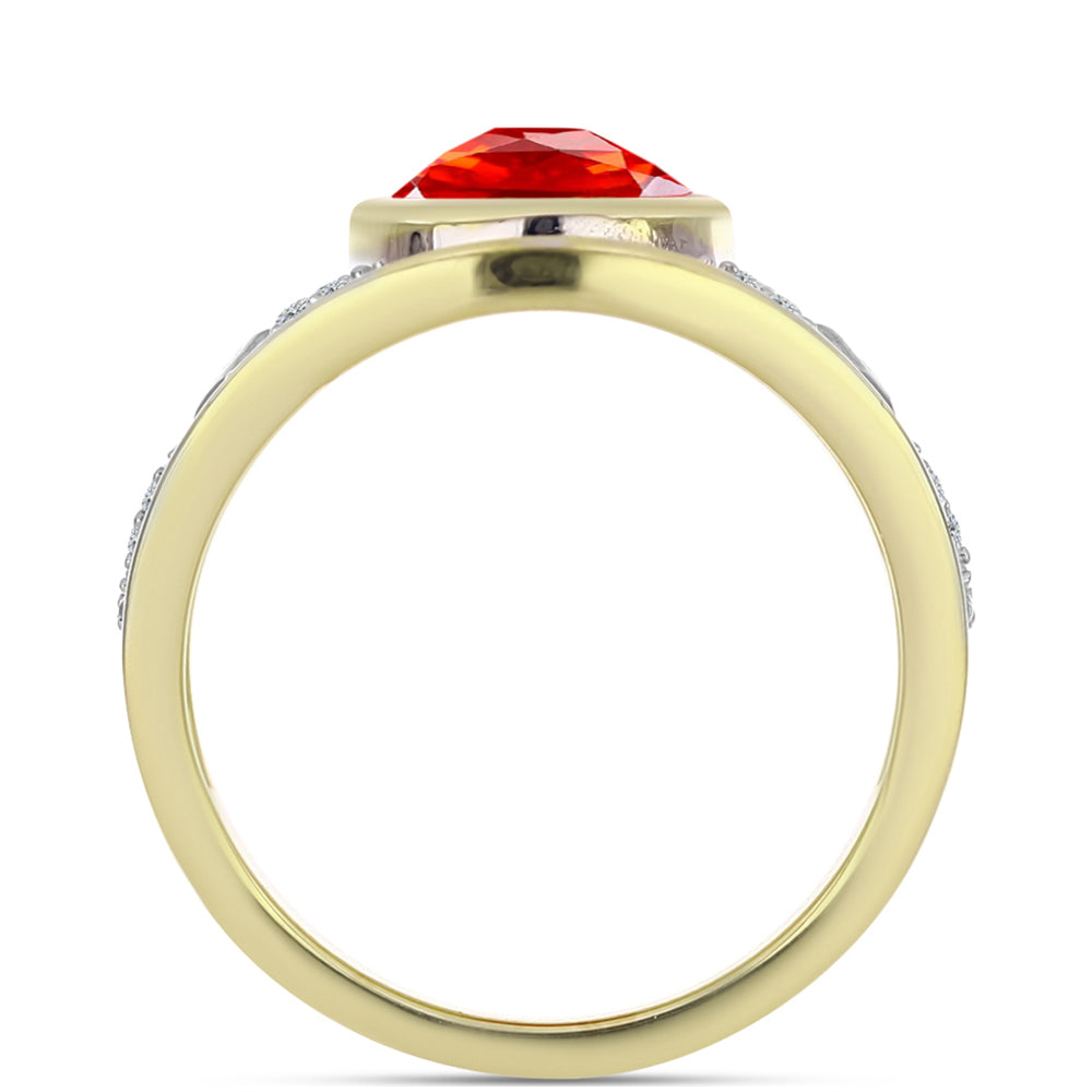Anillo de Plata Bañada en Oro con Ópalo de Fuego de Lega Dembi y Zircón Blanco