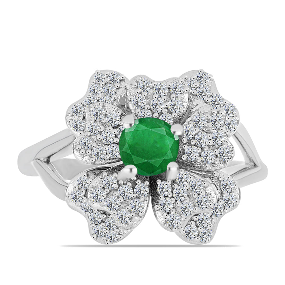 Anillo de Plata con Esmeralda de Zambia y Topacio Blanco 1 