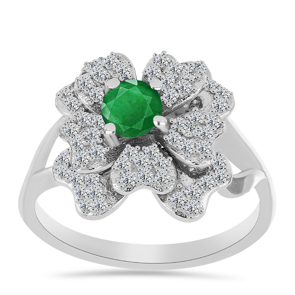 Anillo de Plata con Esmeralda de Zambia y Topacio Blanco