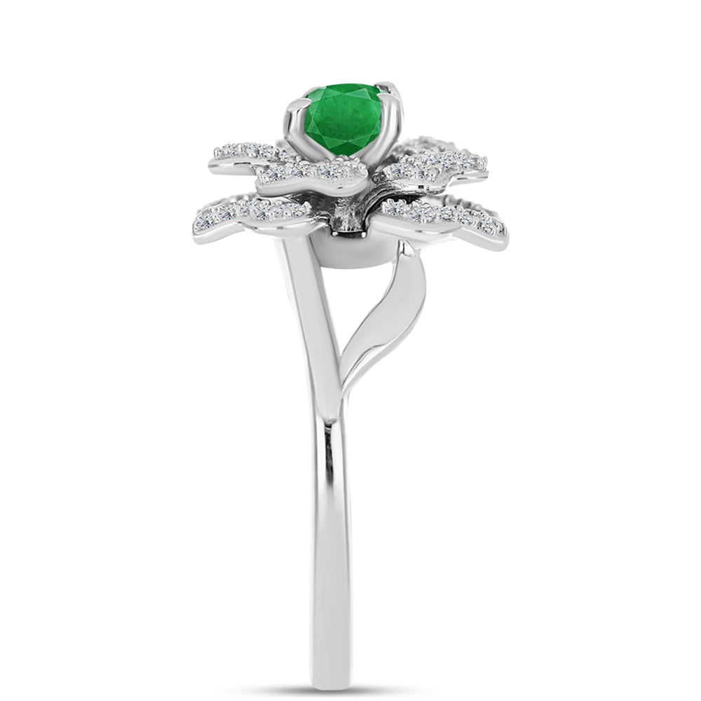 Anillo de Plata con Esmeralda de Zambia y Topacio Blanco 4 