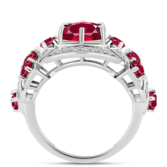 Anillo de Plata con Rubí de Madagascar y Topacio Blanco