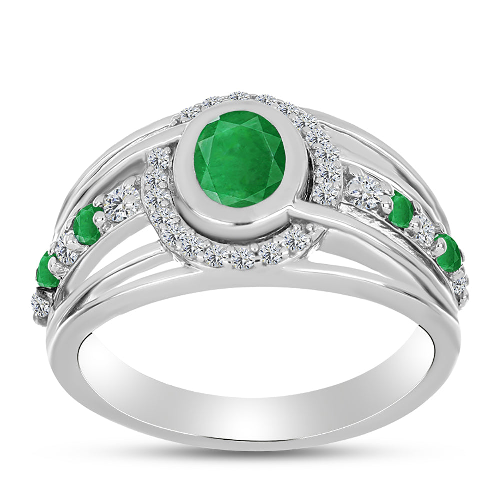 Anillo de Plata con Esmeralda de Zambia y Topacio Blanco 3 