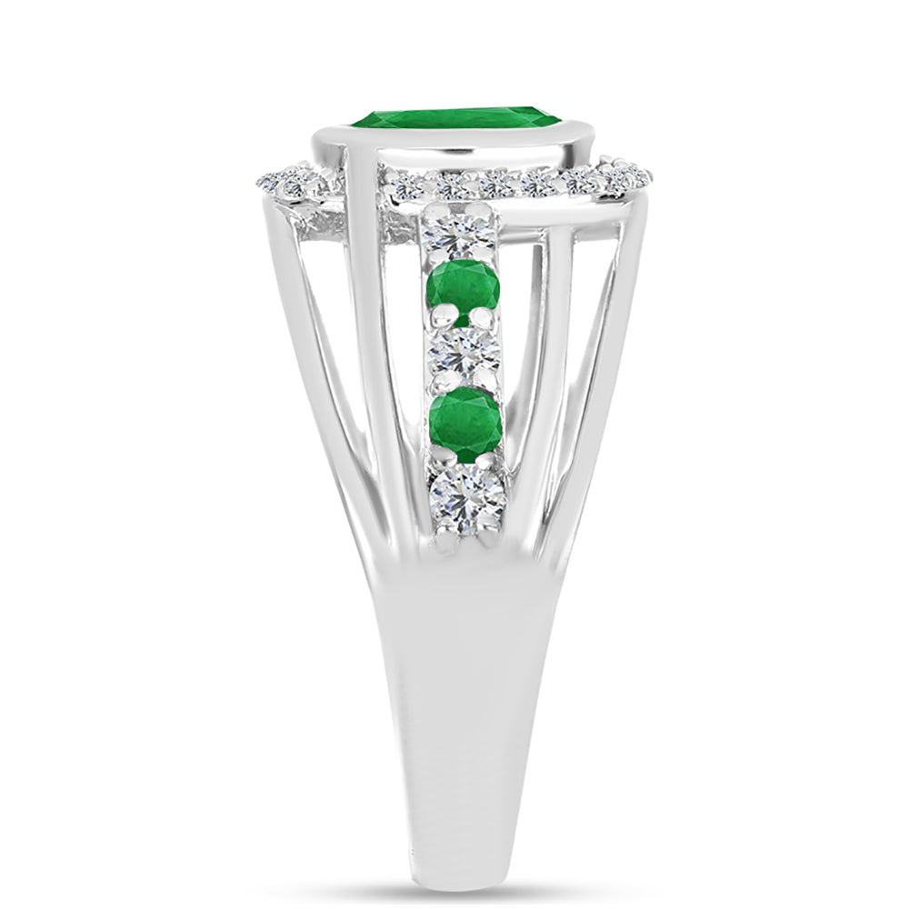 Anillo de Plata con Esmeralda de Zambia y Topacio Blanco 4 