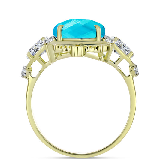 Anillo de Plata Bañada en Oro con Jade Azul y Topacio Blanco