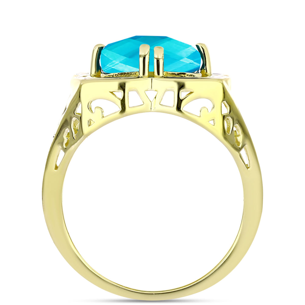 Anillo de Plata Bañada en Oro con Jade Azul