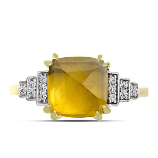 Anillo de Plata Bañada en Oro con Cuarzo Coñac y Topacio Blanco