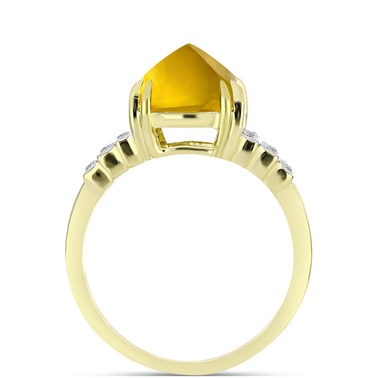 Anillo de Plata Bañada en Oro con Cuarzo Coñac y Topacio Blanco