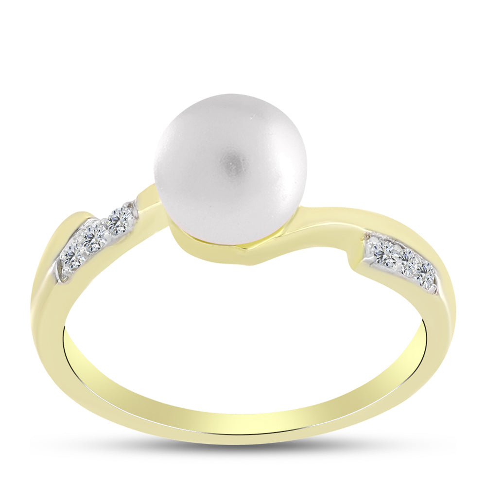 Anillo de Plata Bañada en Oro con Perla de Agua Dulce y Topacio Blanco 3 