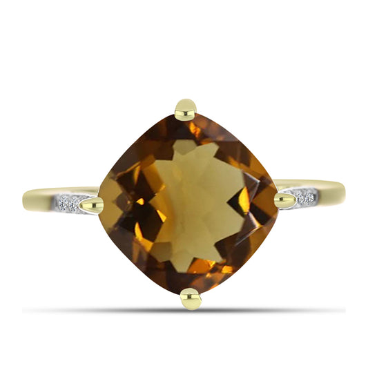 Anillo de Plata Bañada en Oro con Cuarzo Coñac y Topacio Blanco