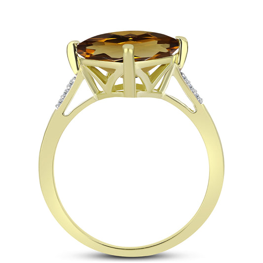 Anillo de Plata Bañada en Oro con Cuarzo Coñac y Topacio Blanco