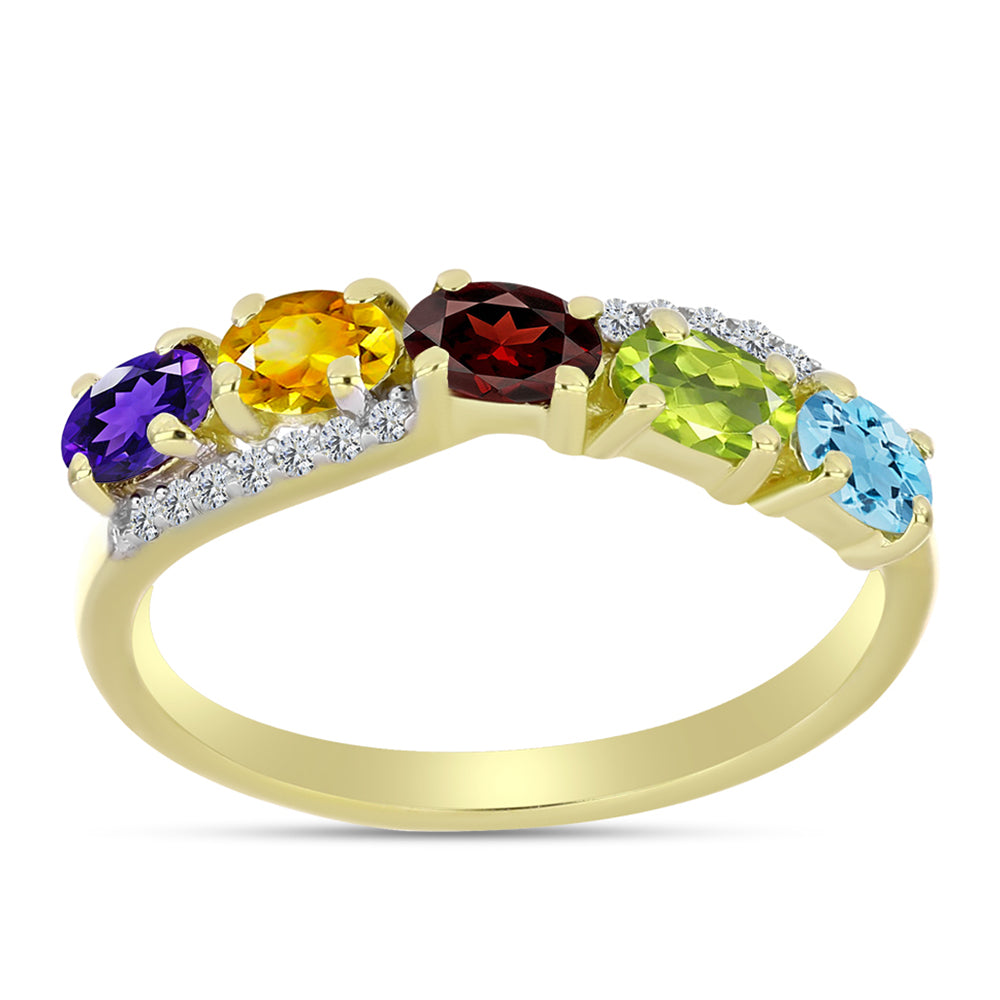 Anillo de Plata Bañada en Oro con Amatista de Marruecos y Citrino de los Montes Urales