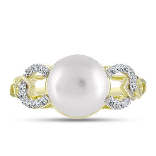Anillo de Plata Bañada en Oro con Perla de Agua Dulce y Topacio Blanco