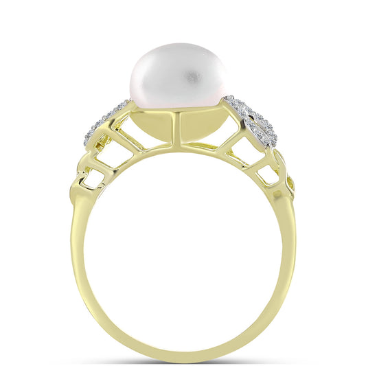 Anillo de Plata Bañada en Oro con Perla de Agua Dulce y Topacio Blanco